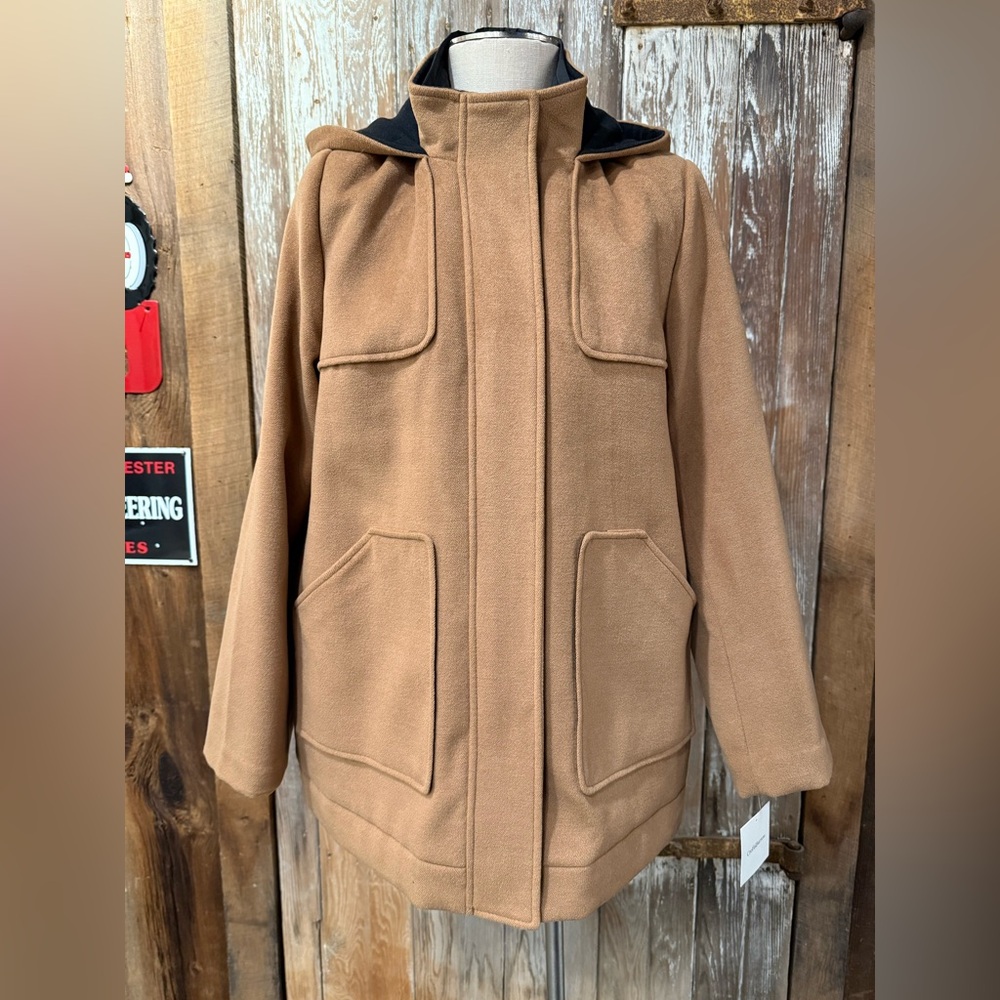 CROFT & BARROW NWT Coat XL Hooded Camel Color MSRP $200 Stadium or PeaCoat